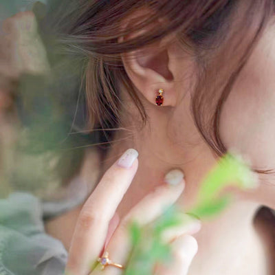 S925 Sterling Silver Plated 14K Kingson Sugar Planet Milan Rose Red Garnet Vintage Court Style